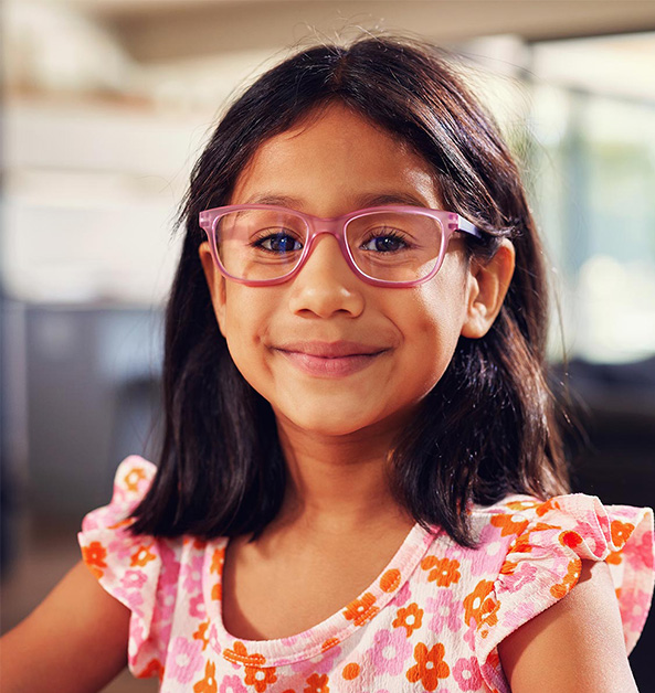 Girl wearing pink glasses